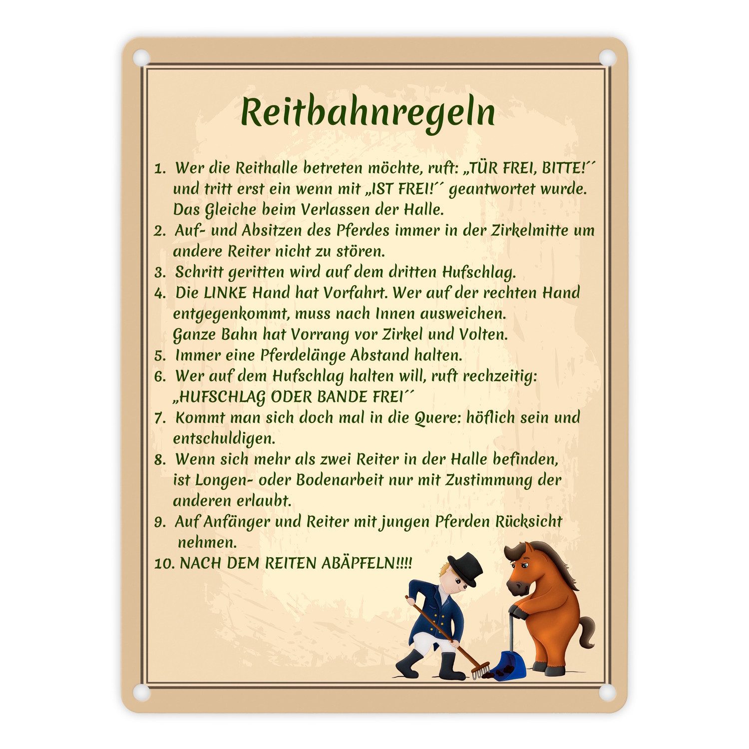 Metallschild Reitbahnregeln Metallschild in 15x20 cm