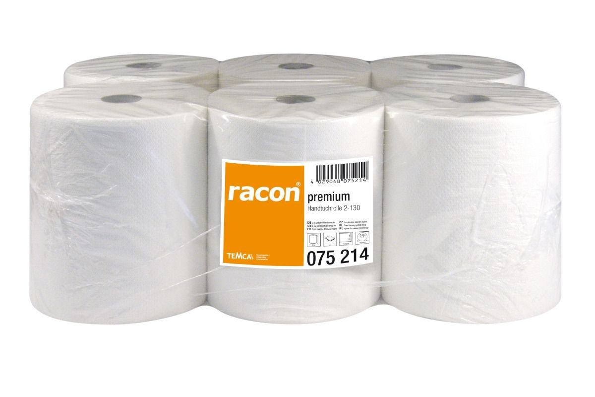 RACON Papierhandtuch Handtuchrolle Premium - 21 cm x 130 m 2-lag. hochweiß 40 g/qm 6 Rollen