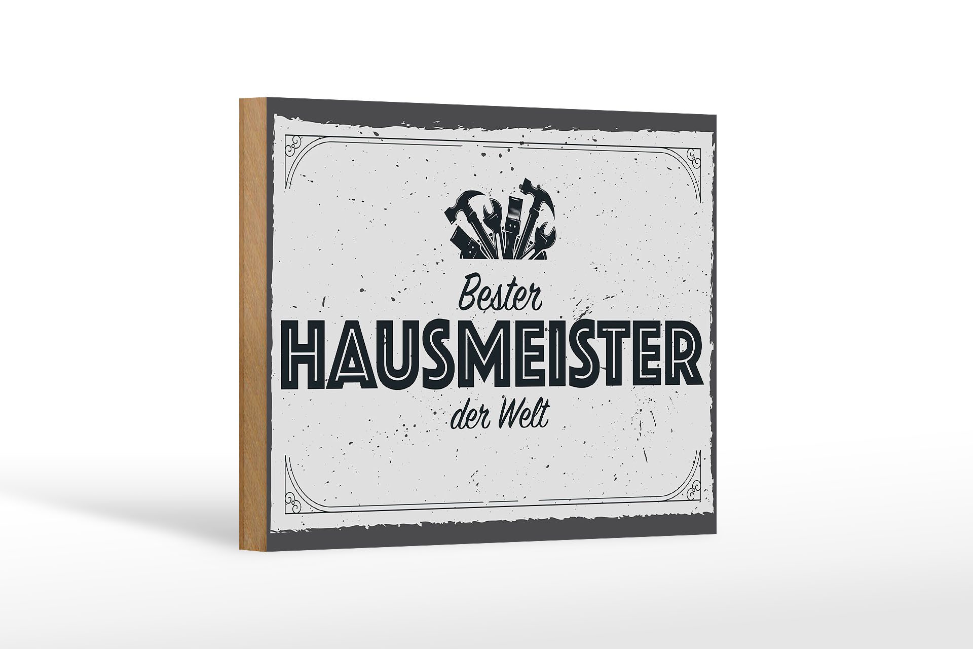 Femer GmbH Holzbild Spruch 18x12 cm Bester Hausmeister der Welt, Beruf Arbeit, Sprüche Zitate Lustiges (1 St), Glatte Holzfaserplatte (MDF), vorn beschichtet