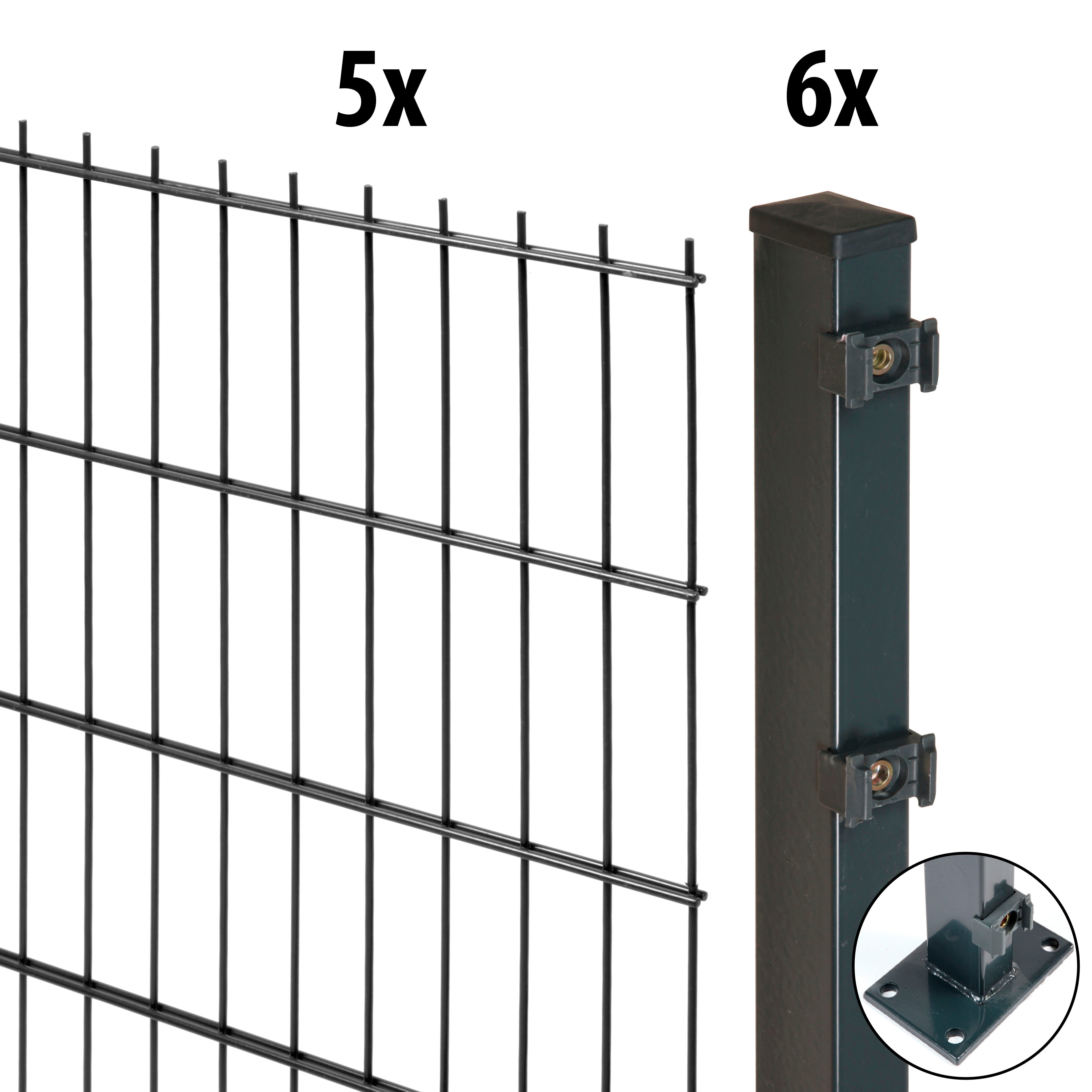 GARDEN 'N' MORE Doppelstabmattenzaun Excellent, (11-St), 5 Elemente für 10 m, LxH: 200 x 143 cm, mit 6 Pfosten