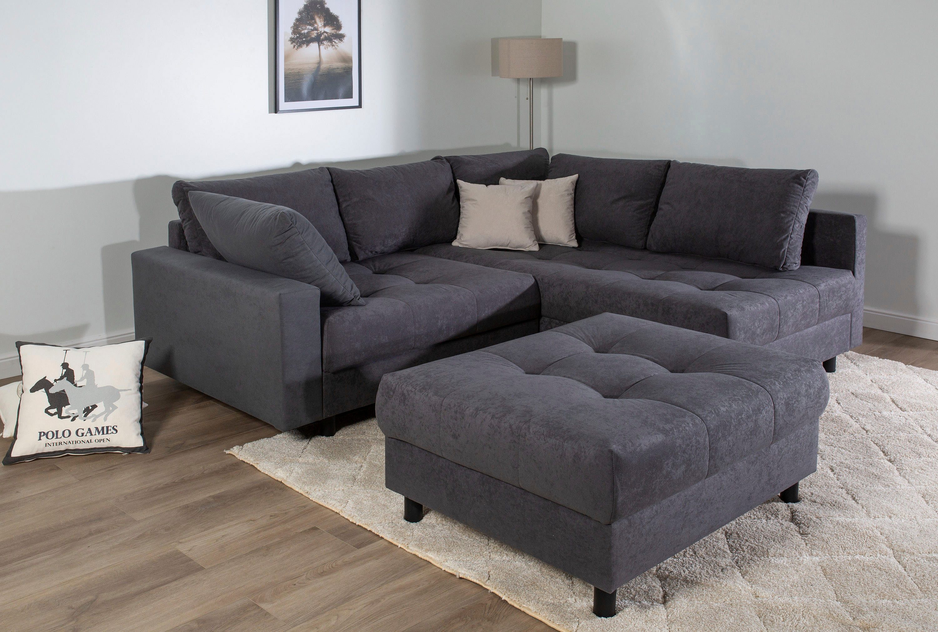 COLLECTION AB Ecksofa Toni L-Form, B: 215 cm, mit Hocker & 2 Zierkissen, Fe günstig online kaufen