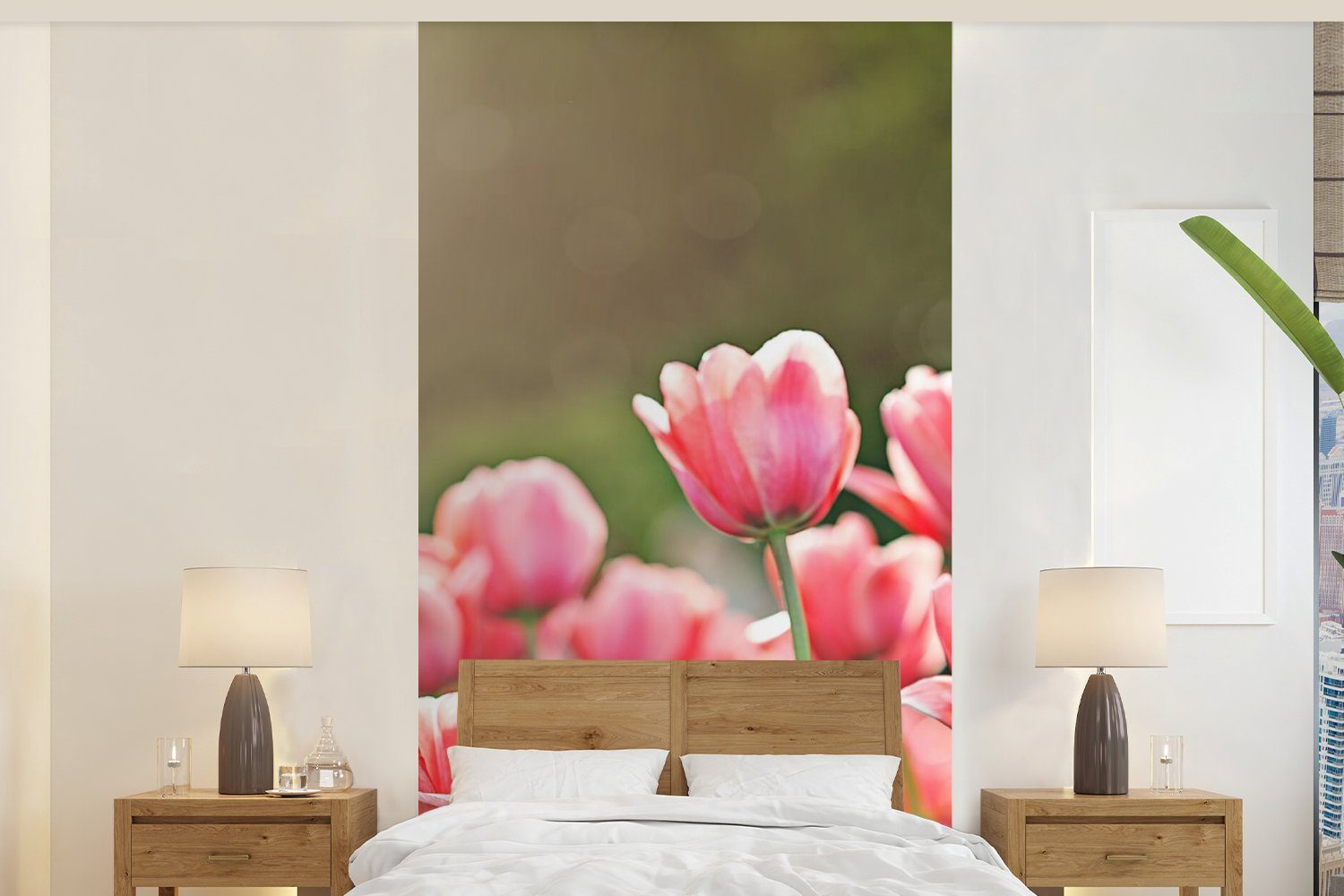 MuchoWow Fototapete Tulpen - Sonne - Frühling, Matt, bedruckt, (2 St), Vliestapete für Wohnzimmer Schlafzimmer Küche, Fototapete | Fototapeten