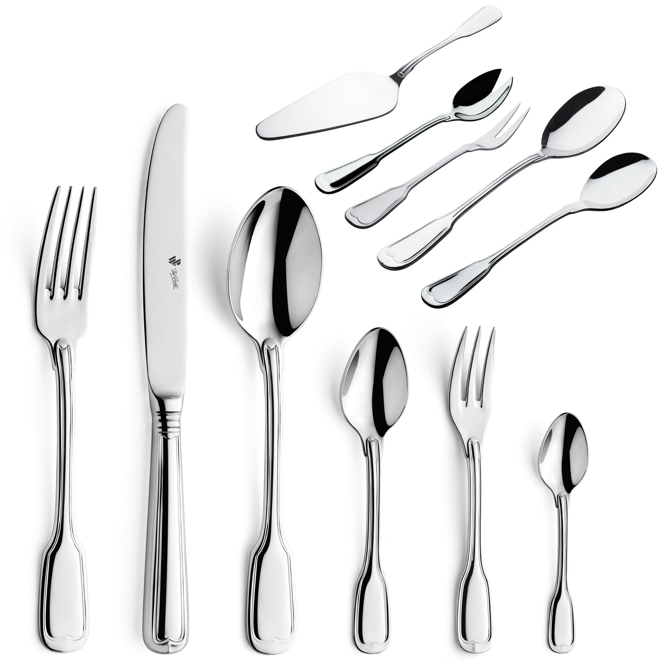 Paul Wirths Besteck-Set AUGSBURGER FADEN (68-tlg), 12 Personen, Edelstahl Rostfrei 18/10, spülmaschinenfest, hochglanzpoliert, langlebige Qualität