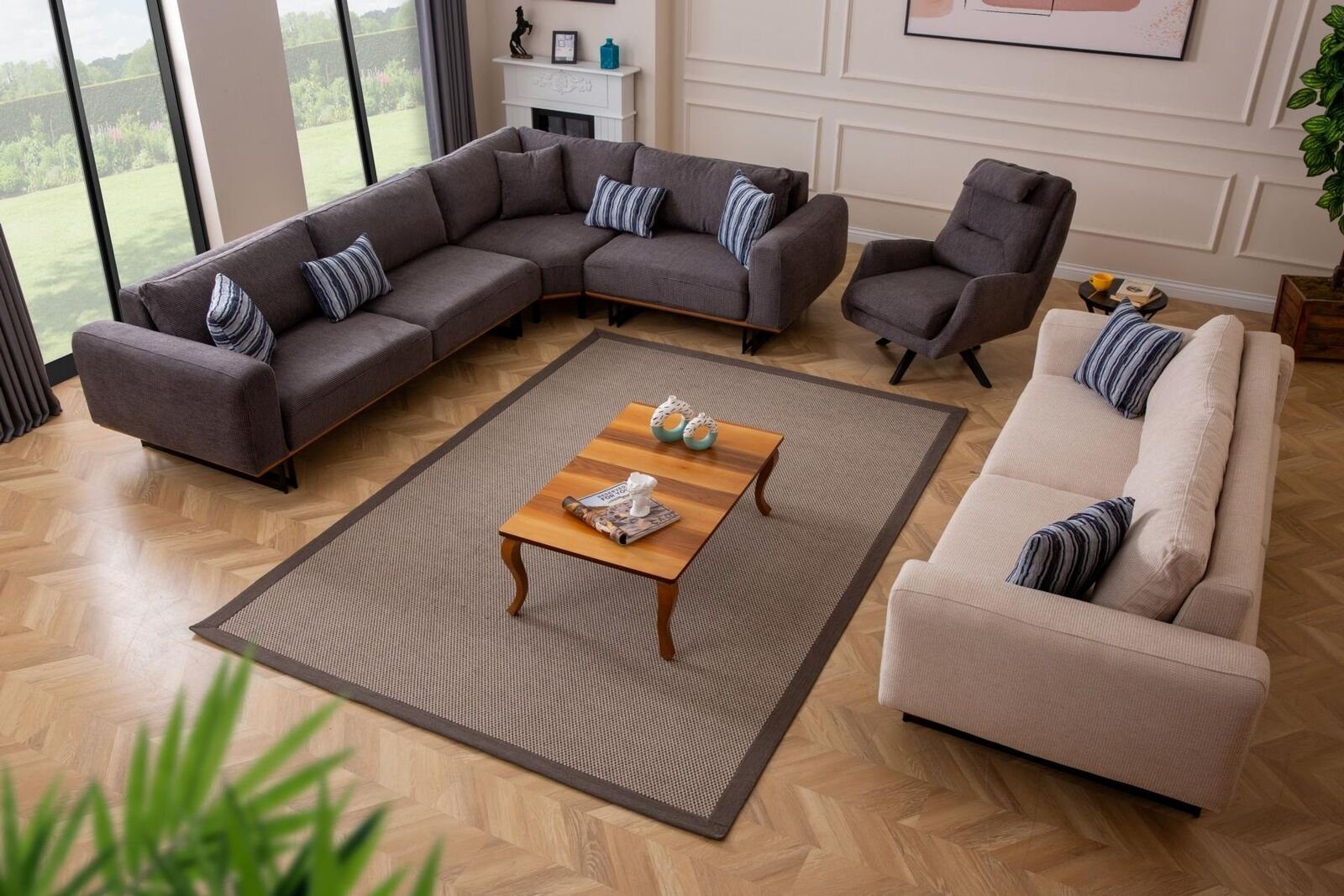 JVmoebel Wohnzimmer-Set Wohnzimmer Wohnlandschaft 3 + Sessel in Ecksofa + L-Form Set 3tlg, Sofa 1x ohne 1x (3-St., Couchtisch), 3-Sitzer Europa 1x Made Sessel L-Form