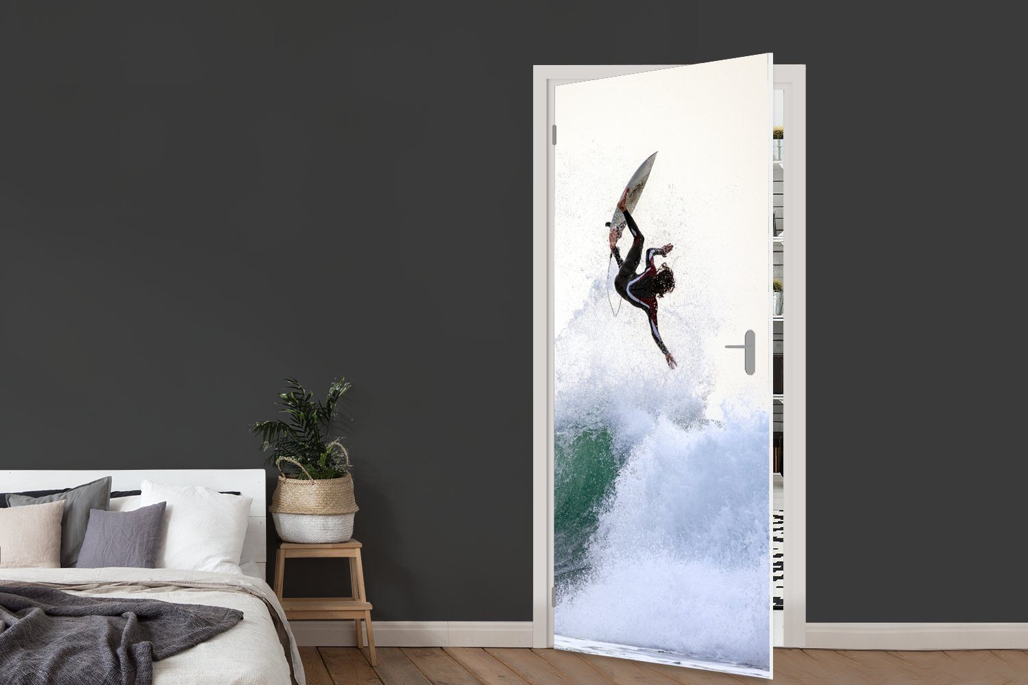 bedruckt, cm Trick, Türaufkleber, Tür, macht Fototapete (1 St), Türtapete für Surfer einen Matt, MuchoWow 75x205