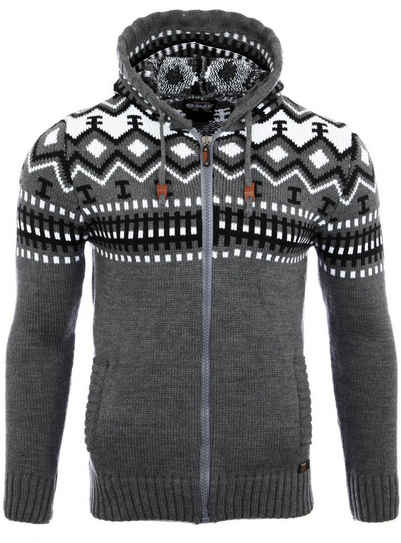 Reslad Strickpullover Reslad Herren Grobstrick Norweger Winter Strickjacke mit Kapuze RS-310 (1-tlg) Strickjacke Zipper Hoodie