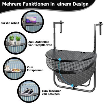 Randaco Balkonhängetisch Balkontisch 84x60x64cm klappbar Gartentisch Balkonhängetisch Schwarz (1 Tisch)