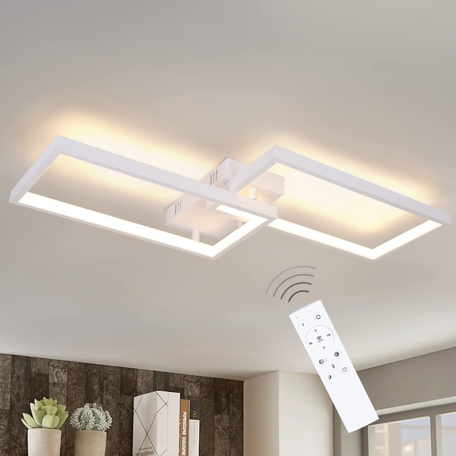 integriert, Dimmbar, Wohnzimmerlampe ZMH LED Tageslichtweiß, Design Weiß 40W, Deckenleuchte LED Modern fest Dimmbar,