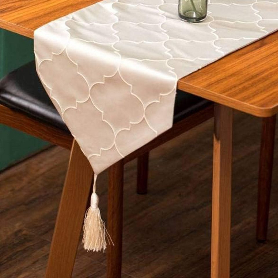 FELIXLEO Tischläufer Tischläufer Laternen-Totem Satin-Jacquard Beige  Tischläufer 32 X180cm