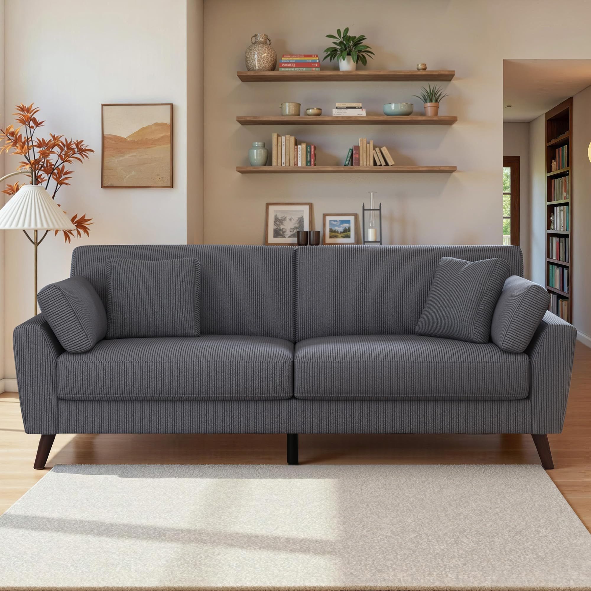 AMERLIFE Big-Sofa 220 cm 2-Sitzer Cord Sofa in Grau, modernes Wohnzimmer Sofa, 1 Teile, 19 cm Beine, Belastbar bis 450 kg – Bild 3 von 5