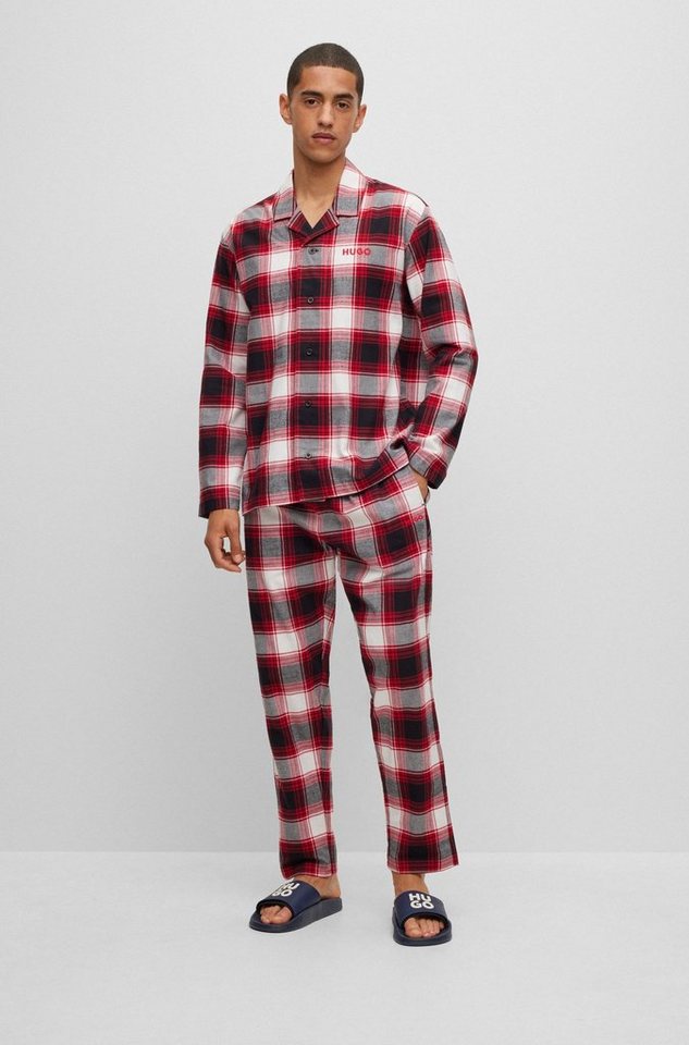 HUGO Schlafanzug Soft Check Pyjama (2 tlg) mit HUGO Stickerei auf der Brust
