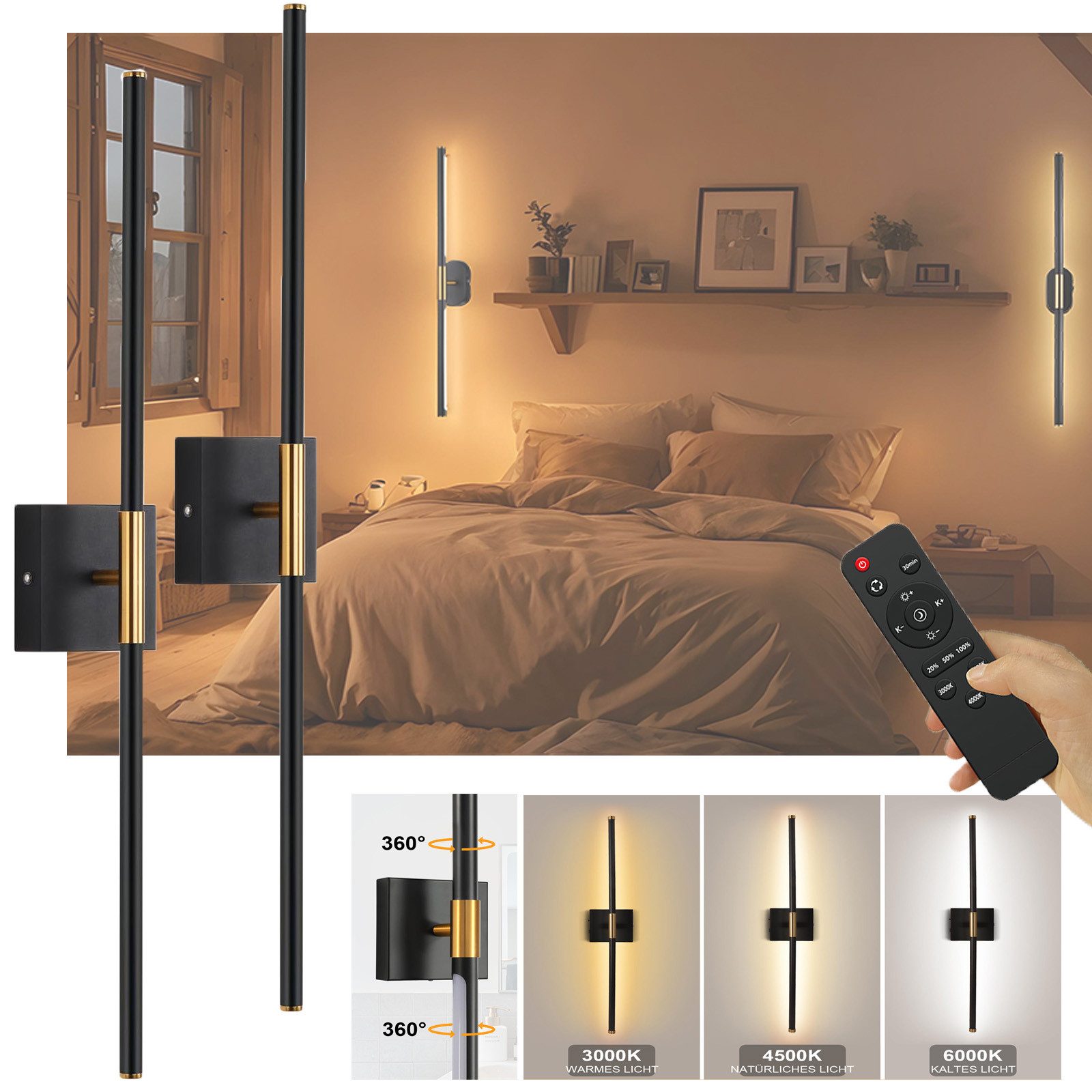 MUPOO Wandleuchte LED Wandleuchte Batteriebetrieben, Fernbedienung, Wandlam günstig online kaufen