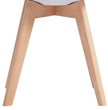 Junado® Schalenstuhl Luisa, Kunststoffsitzschale in Schwarz oder Weiß erhältlich, buchenfarbenes Massivholzgestell, integriertes Kunstleder-Sitzkissen, Sitzhöhe 45cm
