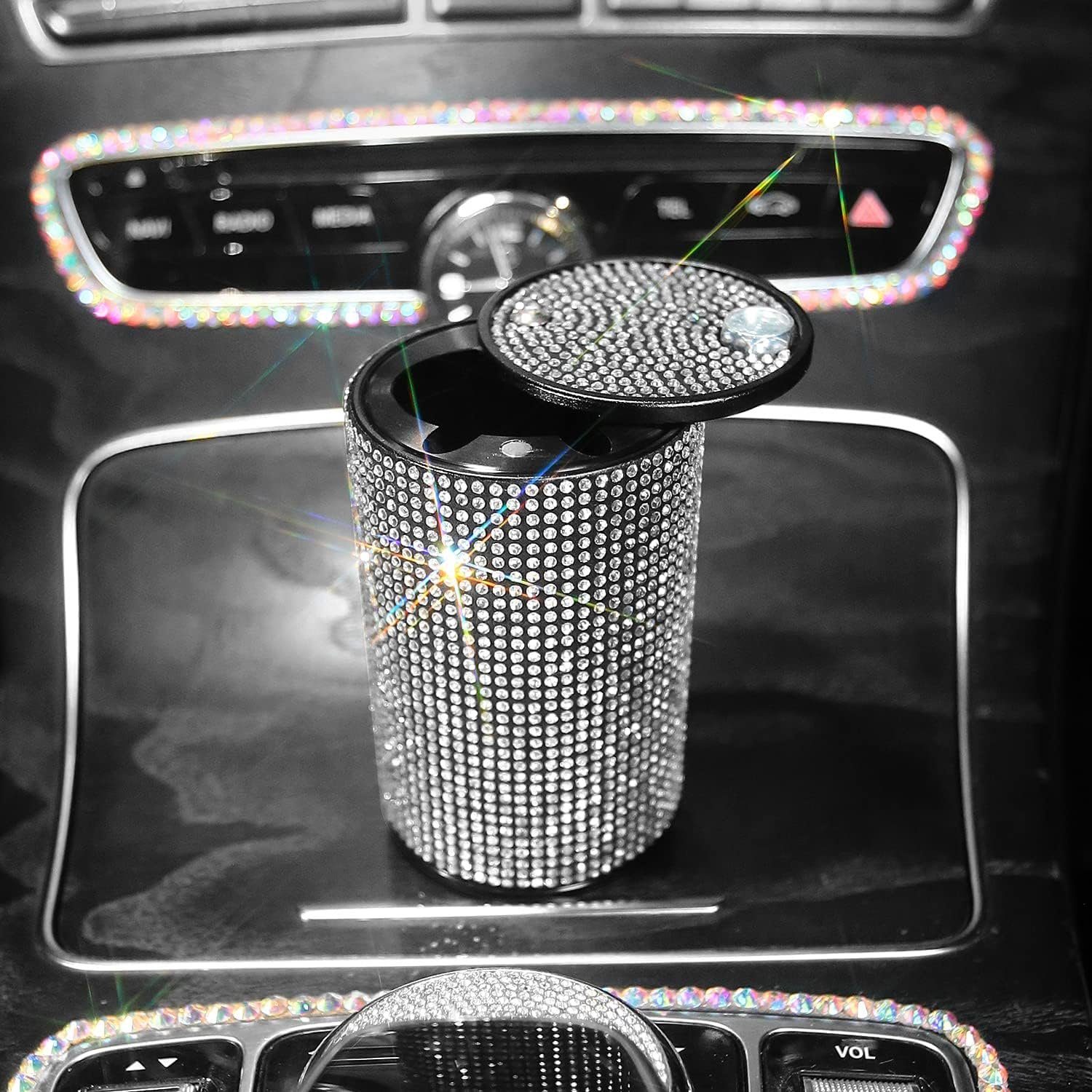 Autoaschenbecher, mit Aschenbecher Kreativer Multifunktionaler personalisierter Weiss götäzer Kristalldiamanten Auto-Aschenbecher