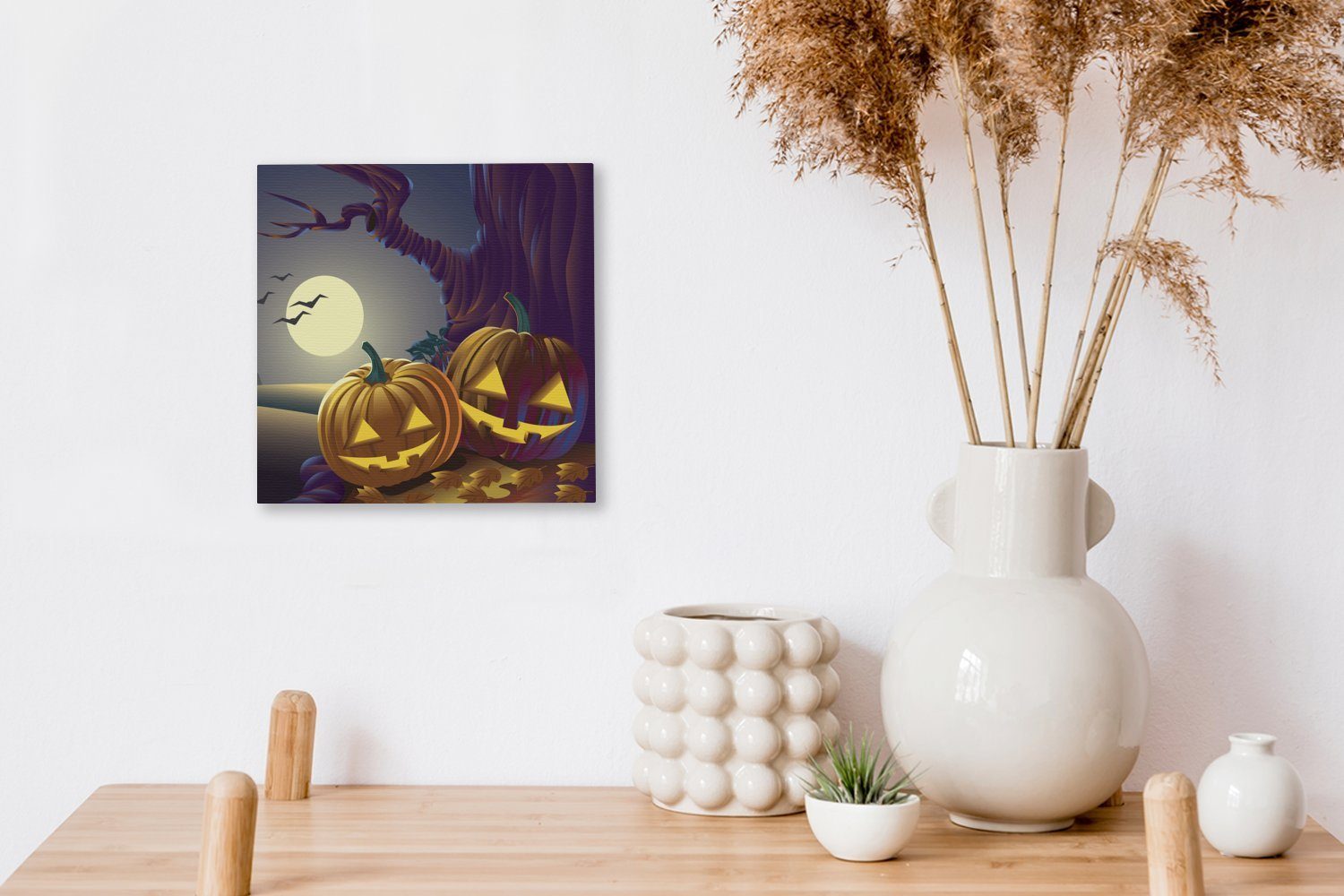 OneMillionCanvasses® Leinwandbild Zwei Kürbisse in Wohnzimmer (1 Bilder Halloween-Nacht für einer einer Illustration, in Schlafzimmer St), Leinwand
