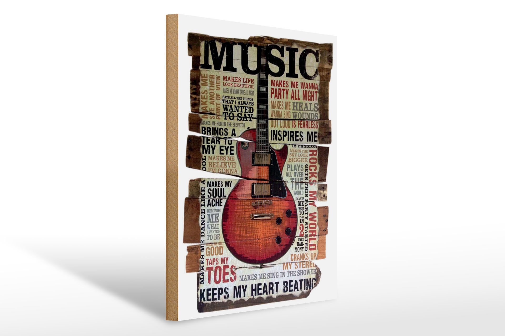 Femer GmbH Holzbild Spruch 30x40 cm Gitarre keep my heart beating, (1 St), Glatte Holzfaserplatte (MDF), vorn beschichtet