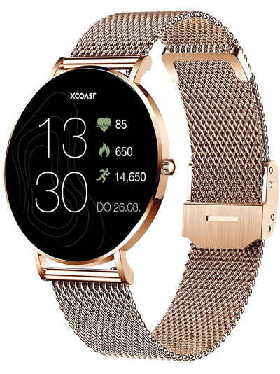 XCOAST SIONA 2 Damen Smartwatch (4,2 cm/1,3 Zoll, iOS & Android) Rosegold (hell), Fitness Tracker, 3-tlg., neueste Generation, Wasserdicht, Ultra flach, Puls, Blutdruck, brillante Farben