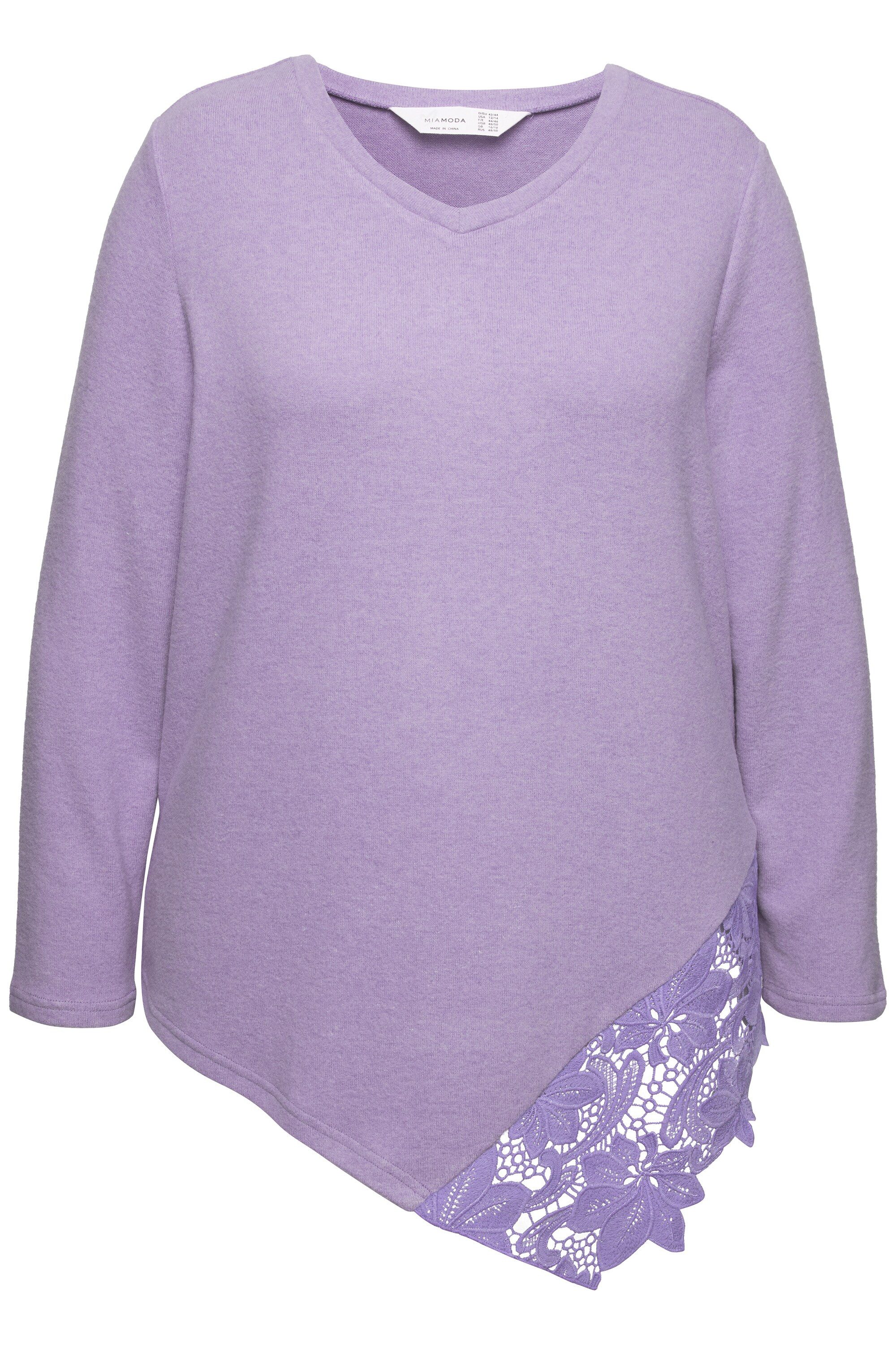 MIAMODA Strickpullover Pullover A-Linie Spitzeneinsatz Langarm günstig online kaufen