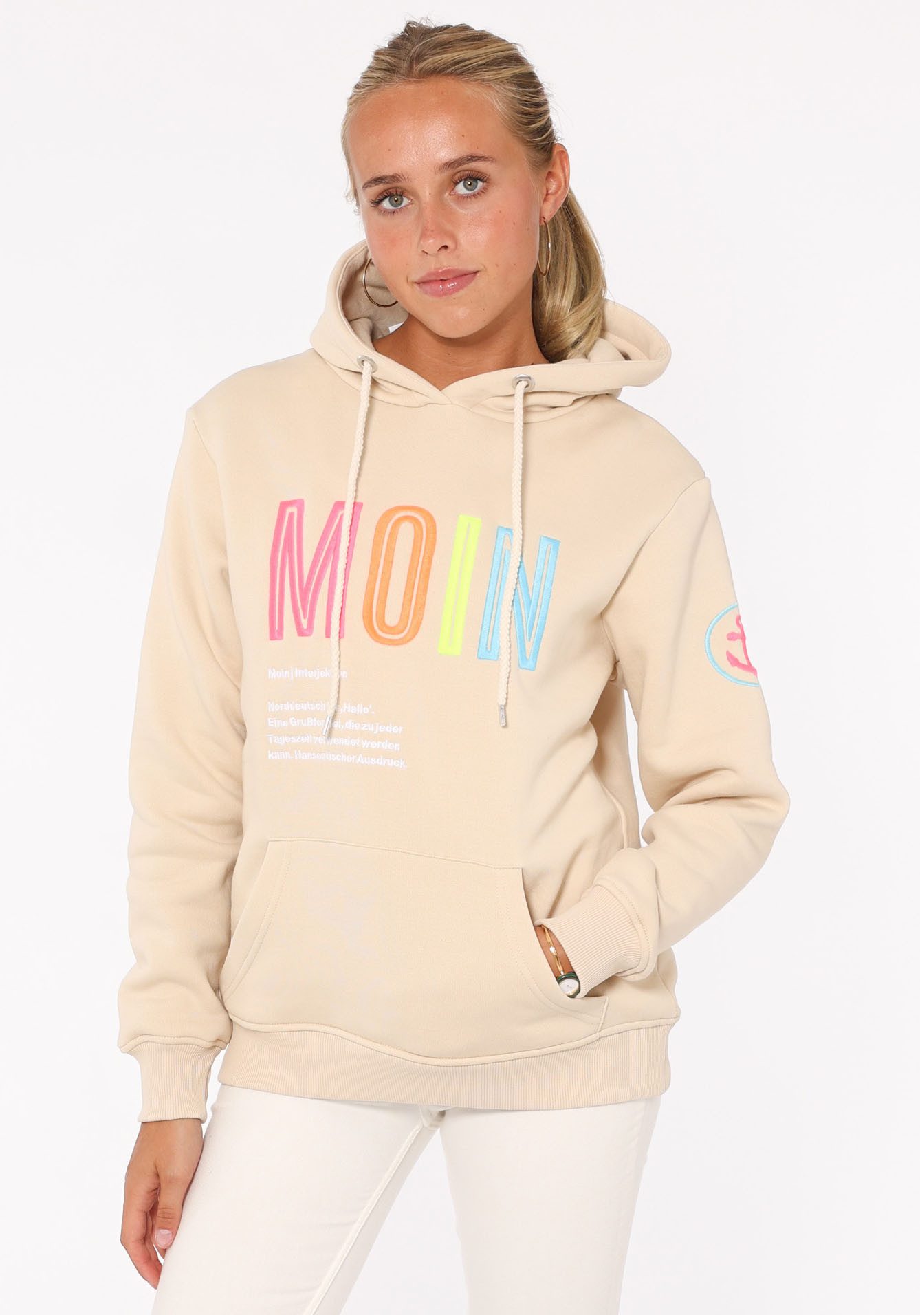 Zwillingsherz Sweatshirt mit aufgesticktem Moin-Schriftzug in günstig online kaufen