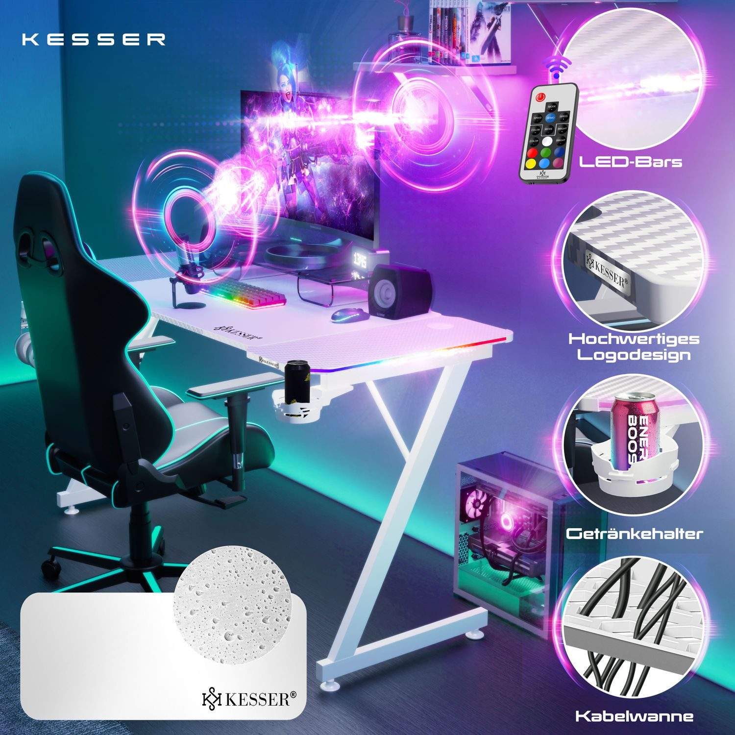 KESSER Gamingtisch, Gaming Schreibtisch mit Getränkehalter günstig online kaufen