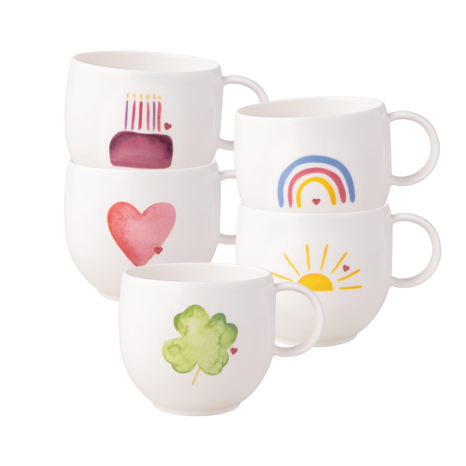 Villeroy & Boch Kombiservice With Love Henkelbecher 290 ml 5er Set (5-tlg), Porzellan