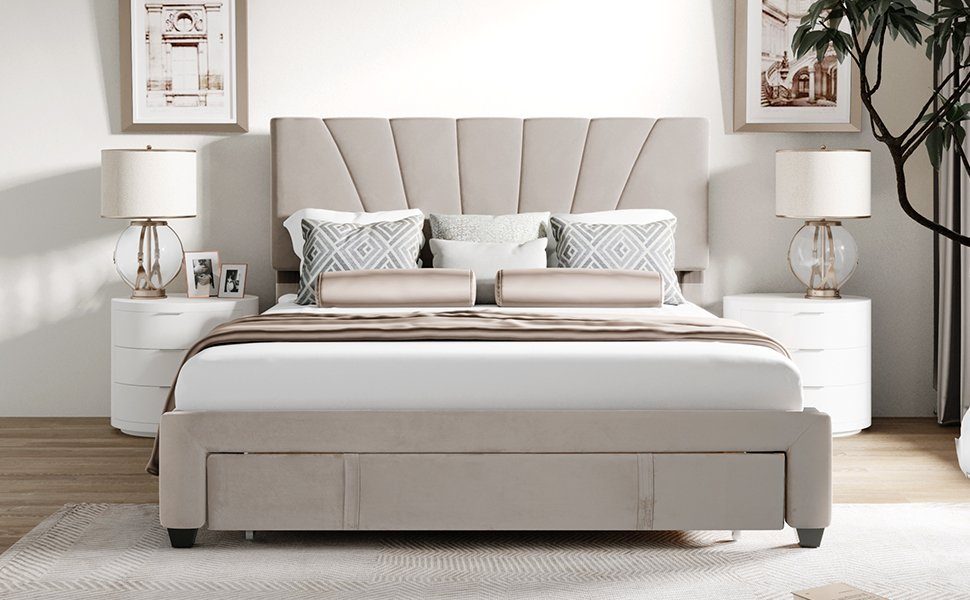 REDOM Polsterbett Doppelbett Bett großer (mit Bettgestell ohne Holzbett mit Hellgrau und Schublade) 140*200 Matratze cm Rückenlehne