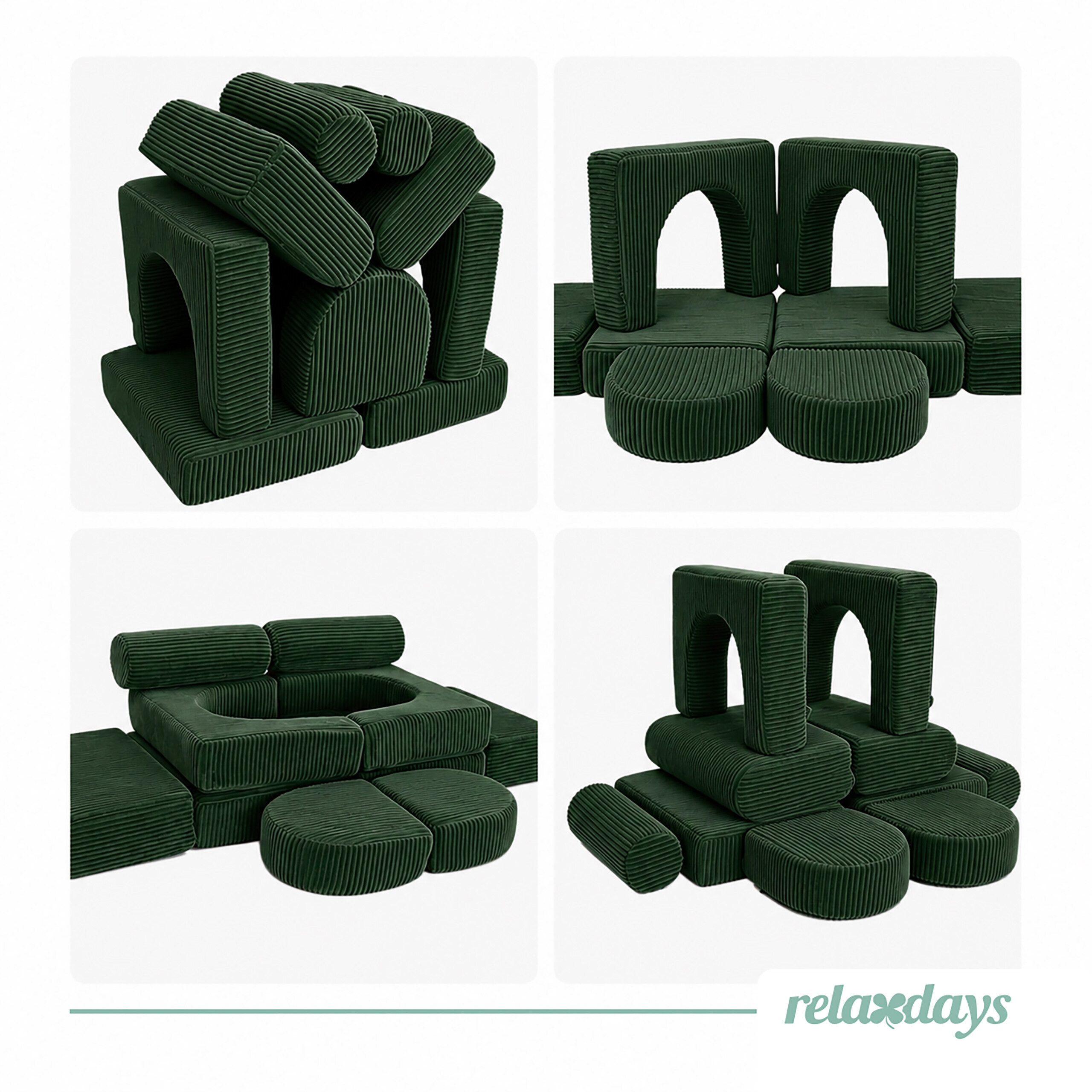 relaxdays Kindersofa 10-tlg. Kinder Spielsofa modular, 10 Teile, grün – Bild 5 von 5