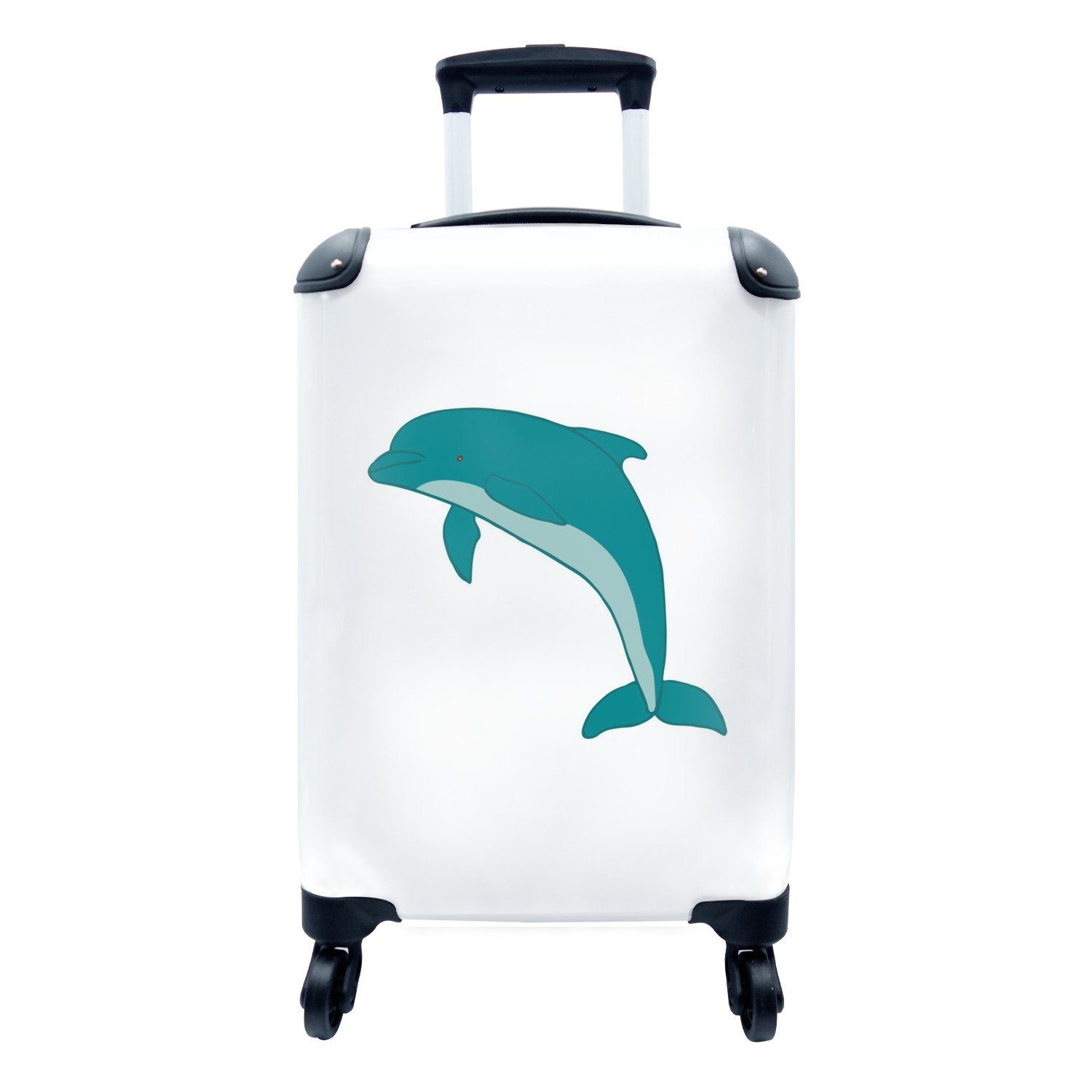 MuchoWow Handgepäckkoffer Delfin - Kinder - Weiß - Jungen - Mädchen, 4 Rollen, Reisetasche mit rollen, Handgepäck für Ferien, Trolley, Reisekoffer