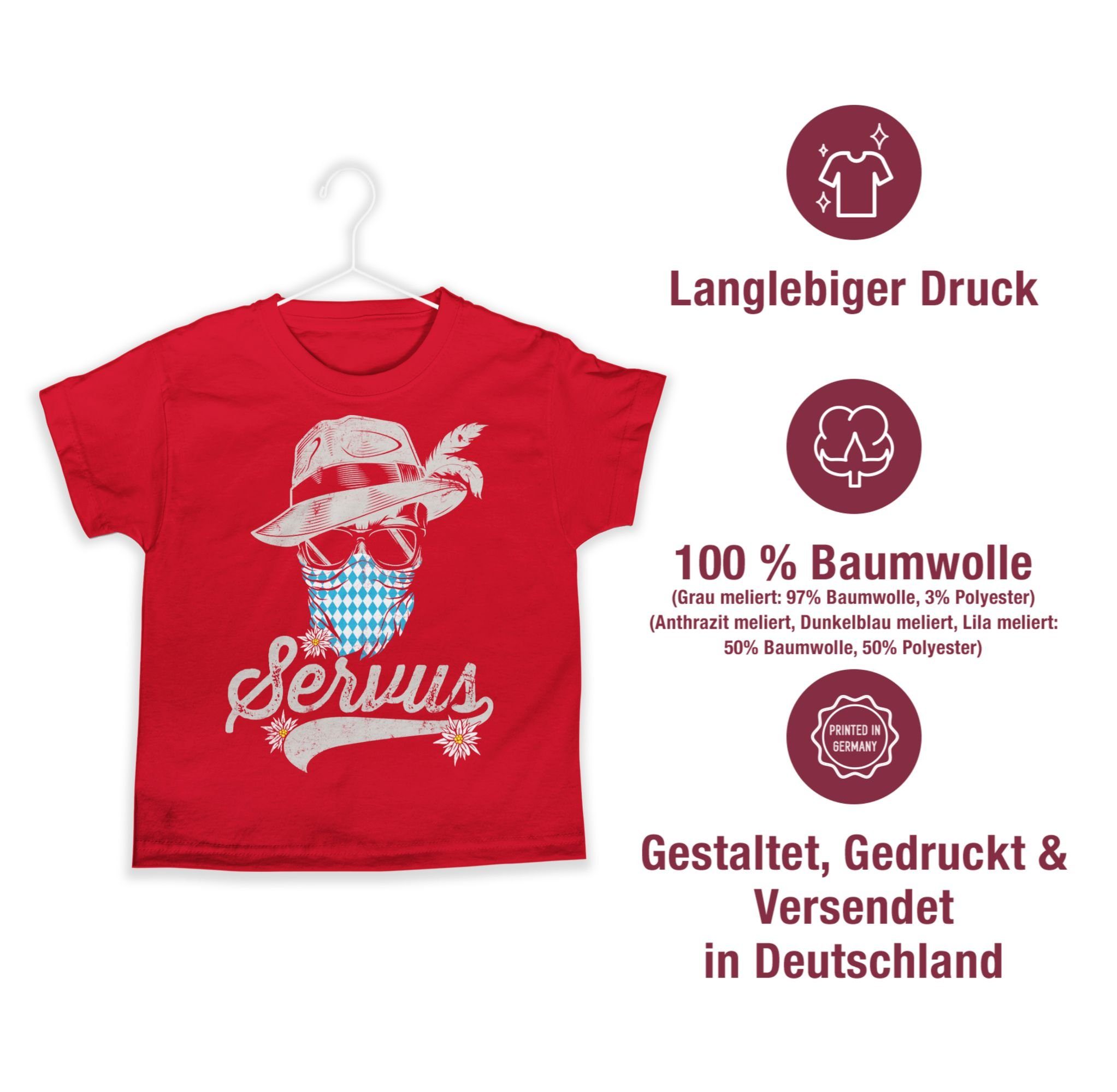Shirtracer T-Shirt Servus Totenkopf Bayern Oktoberfest 03 Bavaria Outfit Tirol Rot Edelweiß Trachten Bayrisch Kinder Mode für