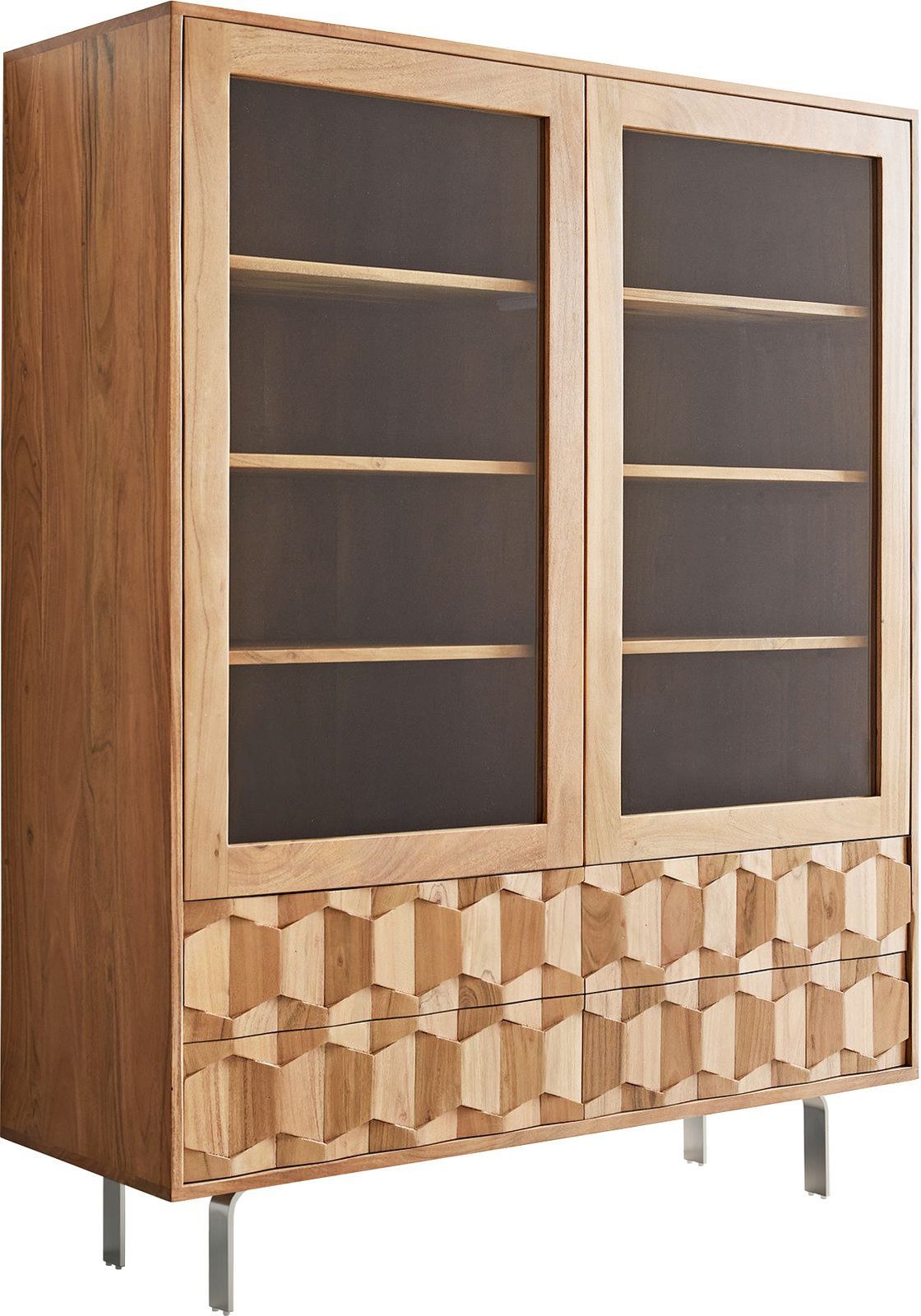 DELIFE Vitrine Fevo Akazie Natur 115x150 cm L-Fuß Vitrine günstig online kaufen