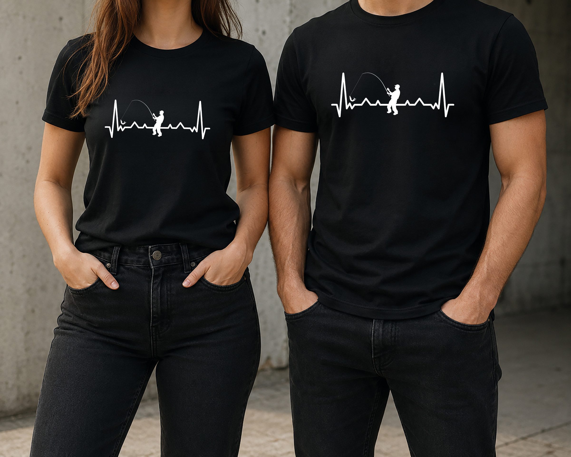 MyDesign24 T-Shirt Angler Herschlaglinie print Shirt EKG Fischen T-Shirt schwarz kurzarm Regular Fit i559