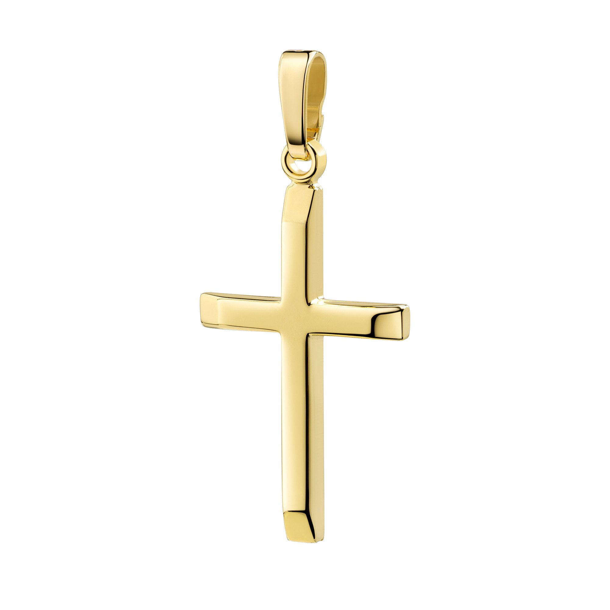 JEVELION Kreuzkette kleiner Kreuzanhänger 585 Gelbgold - Made in Germany (Goldkreuz, für Damen und Mädchen), Mit Kette vergoldet- Länge wählbar 36 - 70 cm oder ohne Kette.