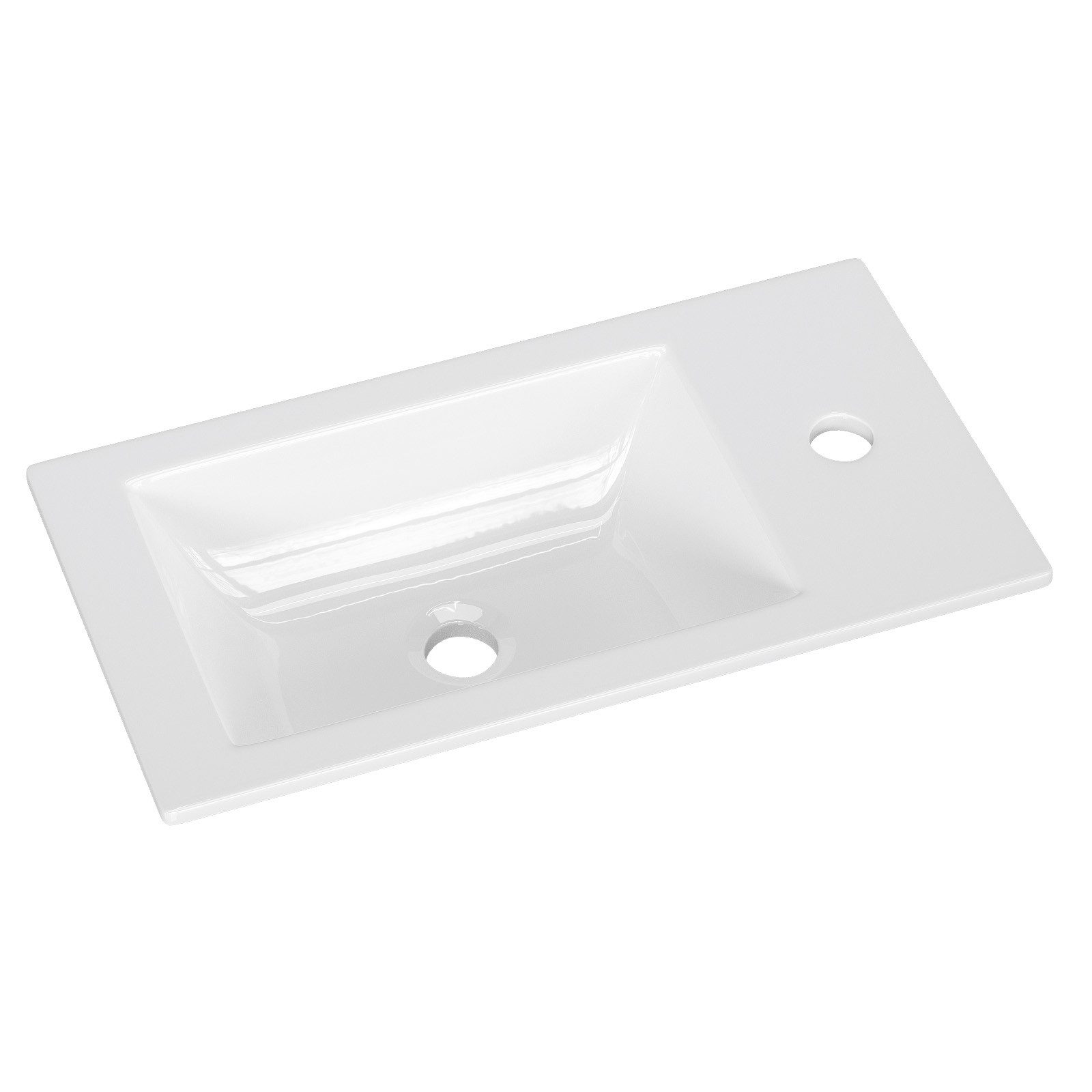 VINGLI Einbauwaschbecken Waschbecken Bad aus Keramik mit Hahnloch & Glänzende Glasur, 46x25x10cm Weiß