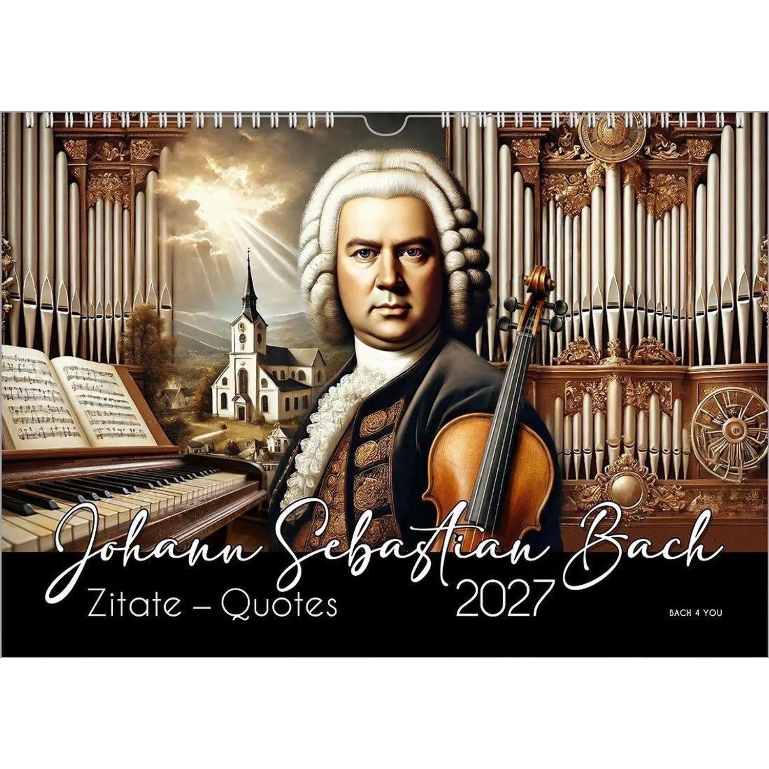 Bach Kunstkalender Johann-Sebastian-Bach-Zitate-Kalender, ein Musik-Kalender 2027, DIN A4