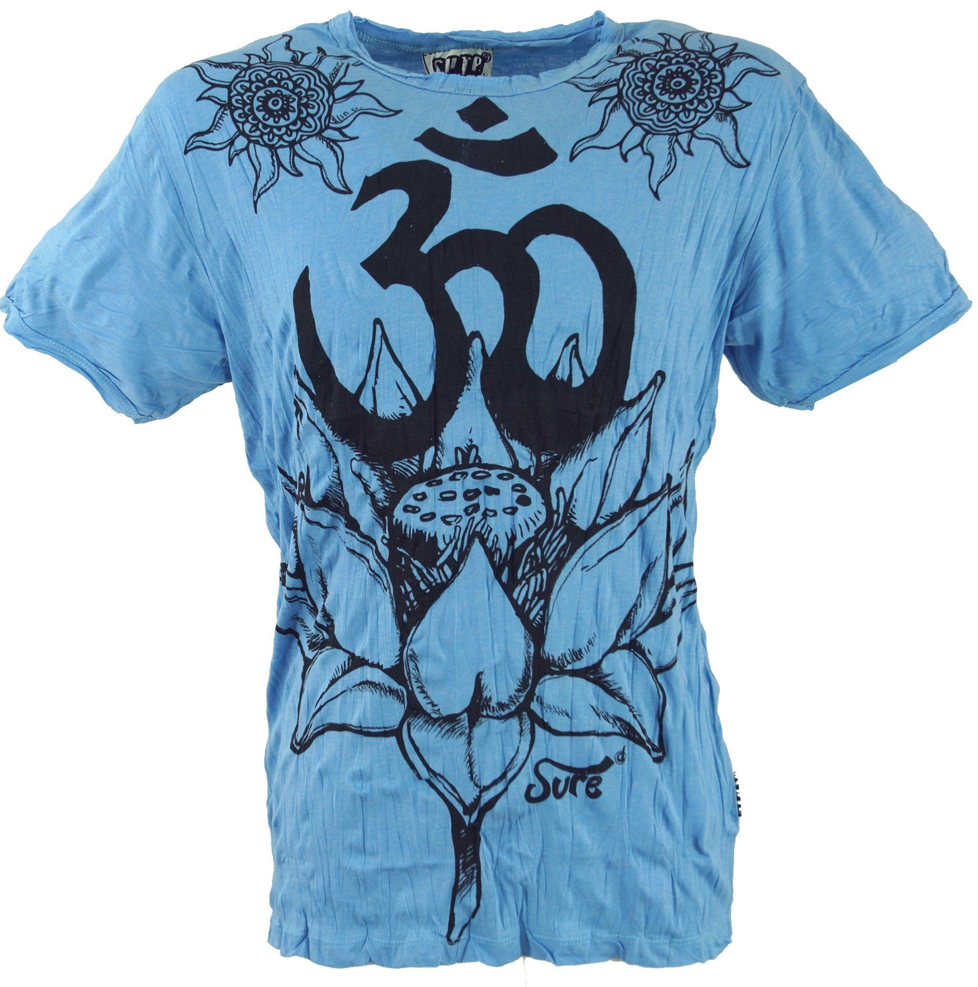 Guru-Shop T-Shirt Sure T-Shirt Lotus OM - hellblau Goa Style, Festival, alternative Bekleidung