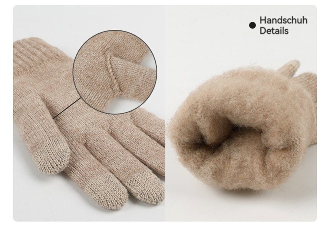 khaki Stück, DÖRÖY Handschuhe Strickmütze 3 Warm Warm Mütze gepolstert Winter Set Schal