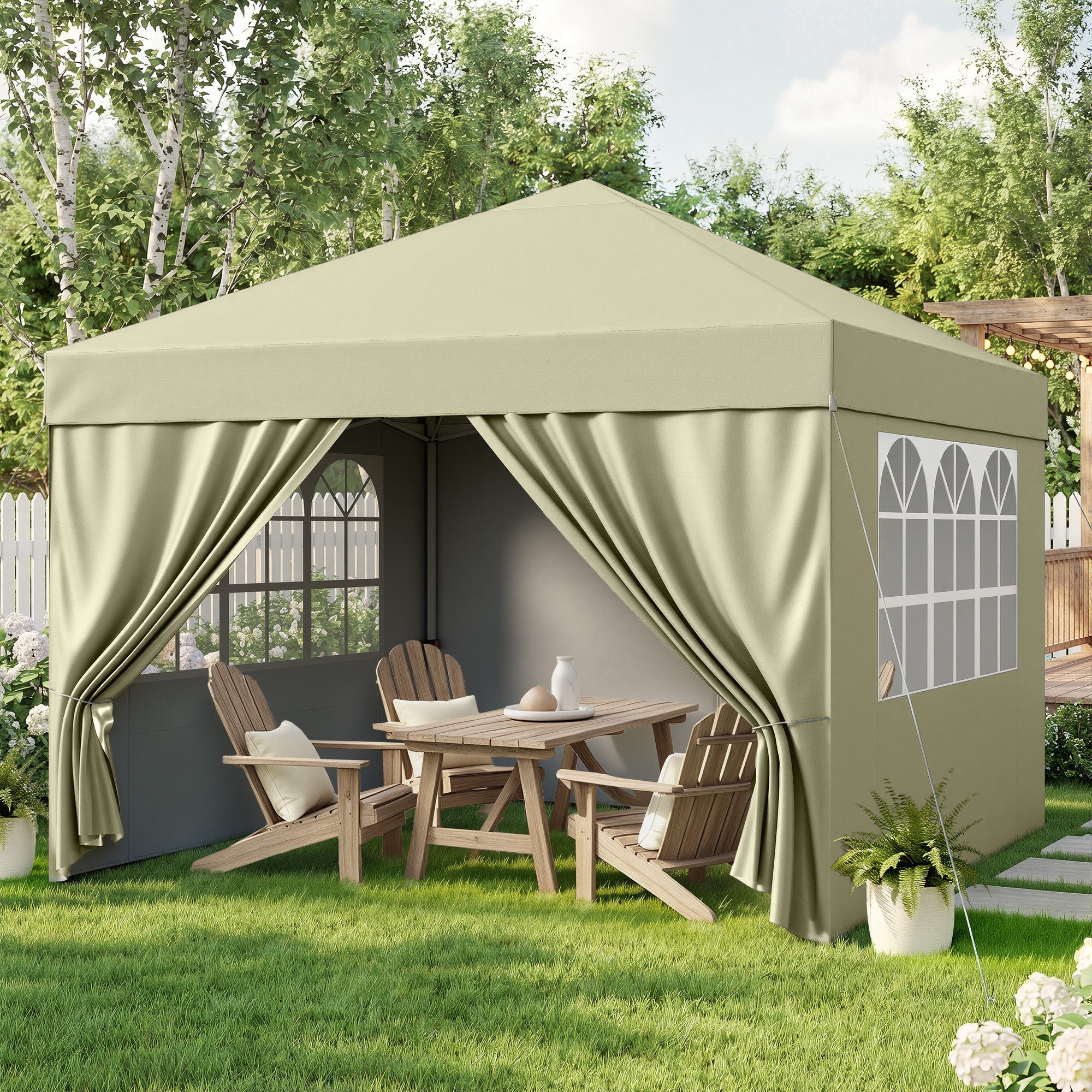 HawthyHome Faltpavillon 3x3m wasserdicht UV50+ höhenverstellbar mit 4 Seitenteilen, Beige, Schneller Aufbau, Wasserdicht & UV50+​, Komplettes Set, 3 Höhenstufen