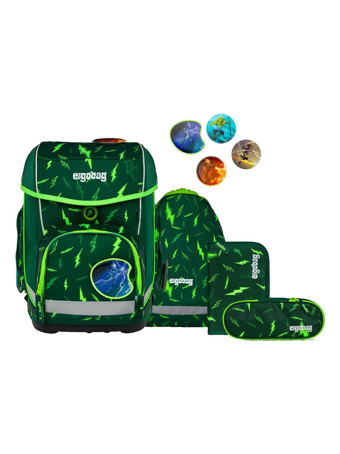 ergobag Schulranzen cubo Set (5-tlg., 5-teiliges Set), größenverstellbares Rückensystem