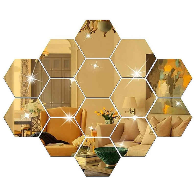 Rnemitery Wandspiegel 12Pcs Spiegelfliesen Selbstklebend Hexagon Spiegel Wandaufkleber (12-St)