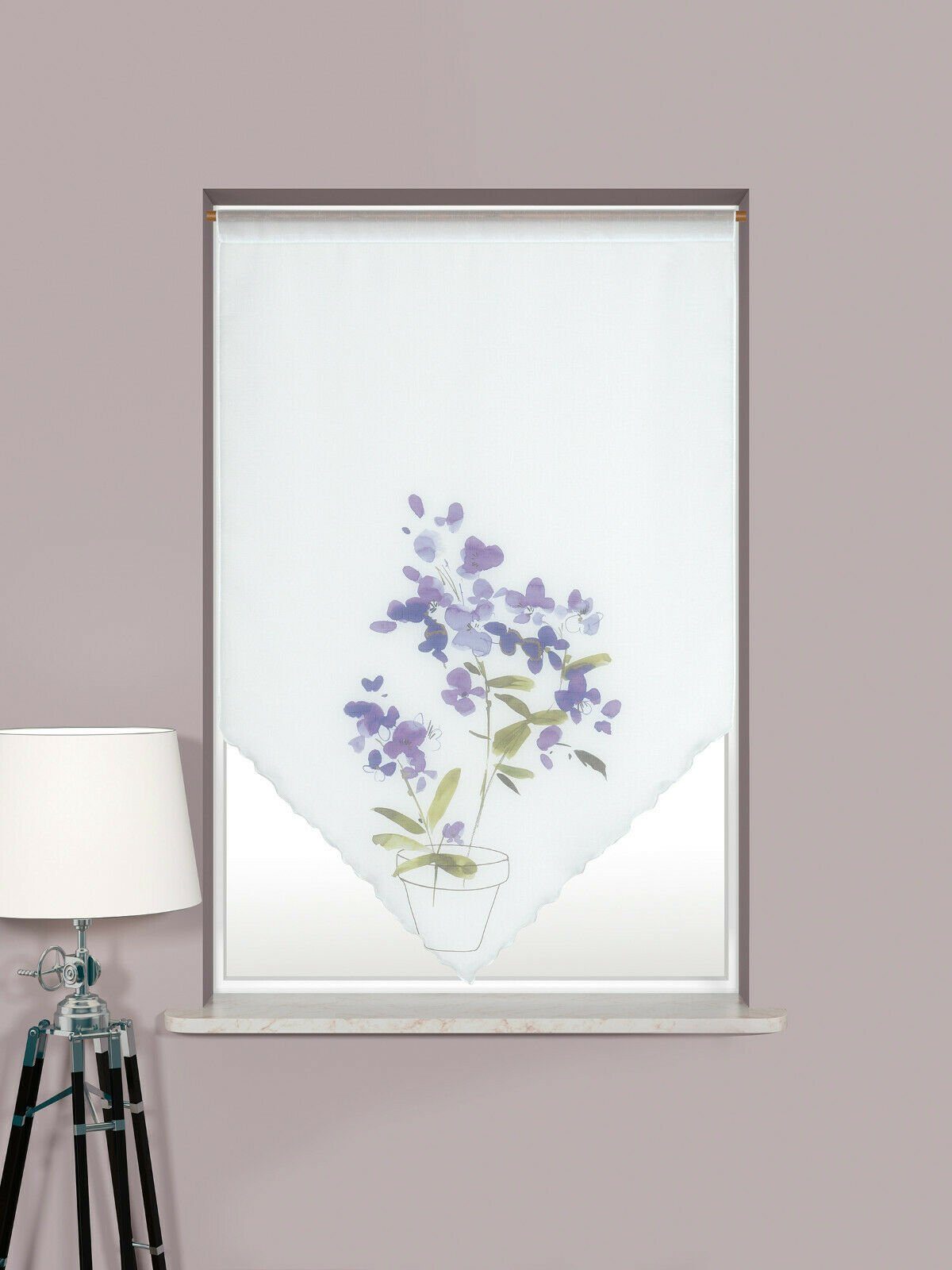 EXPERIENCE Scheibengardine Design Kuvert, weiß, Blume lila, BxH 60x90cm, 4052-01, (1 St), Stangendurchzug, transparent