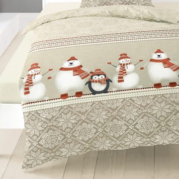 Bettwäsche Weihnachtstiere, TRAUMSCHLAF, Biber, 2 teilig, Winterbettwäsche in warmer Qualität