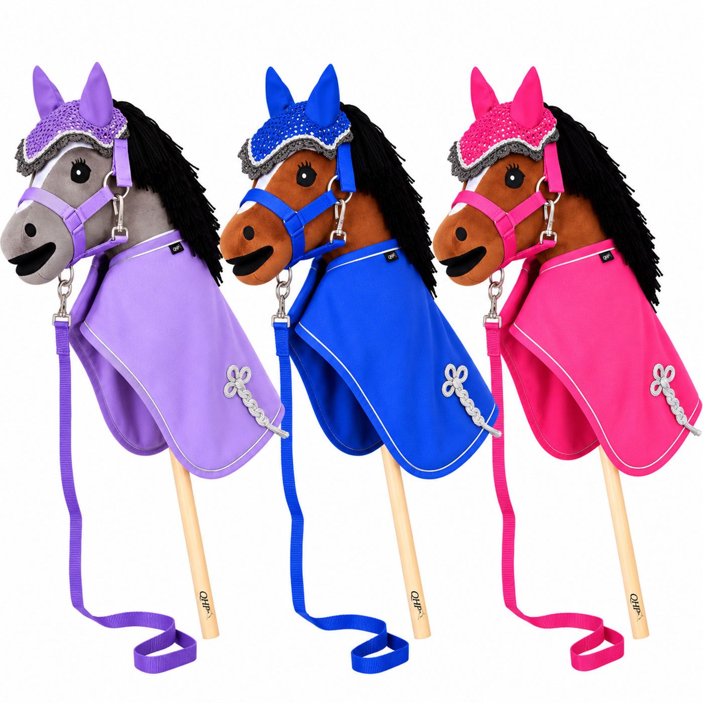 Brands of Q B.V Holzpferd Hobby Horse Set - Fleecedecke, Ohrhaube & Halfterset - Ohne Pferd