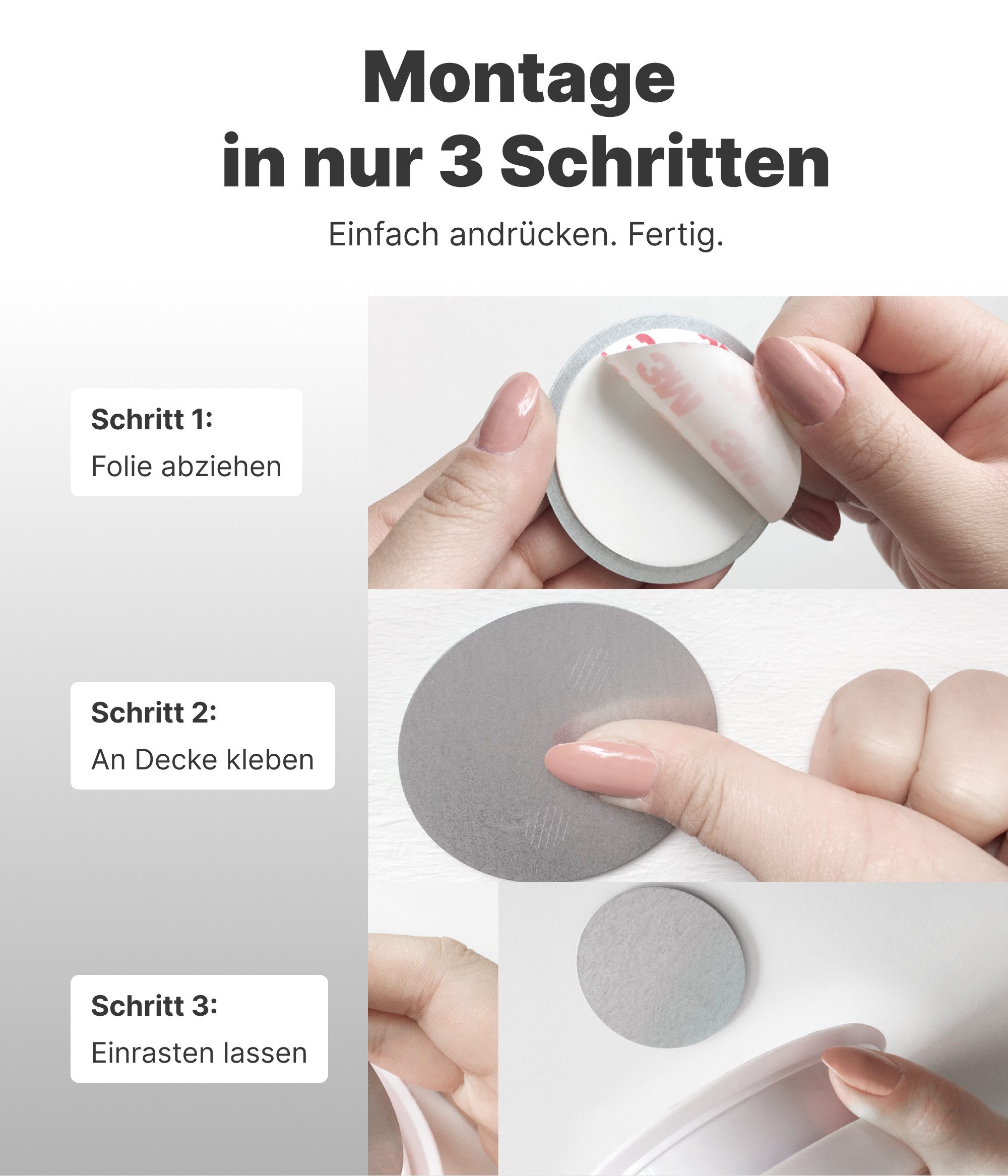 NEMAXX Rauchmelder Befestigungspad Ø 80 mm Original Rauchmelder (Montage ohne Bohren – Decke/Wand – kein Bohrloch nötig)