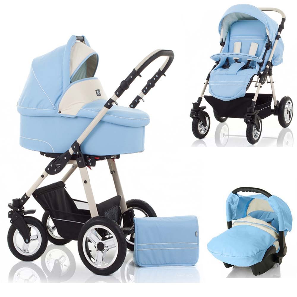 Kombi-Kinderwagen Leo 4 in 1 inkl. Sportsitz, Autositz und Zubehör in 20 Farben