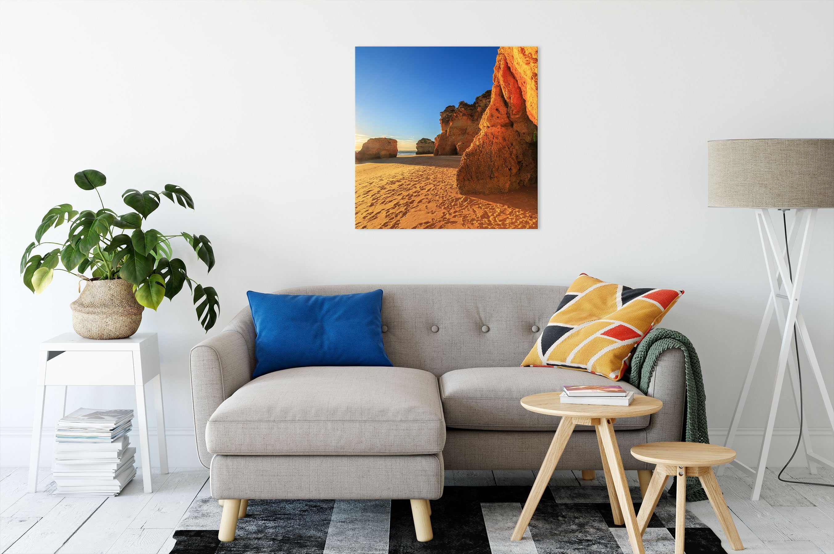 Felsen, Sonnenuntergang (1 Pixxprint Leinwandbild Zackenaufhänger an St), Sonnenuntergang Felsen bespannt, inkl. Leinwandbild fertig an