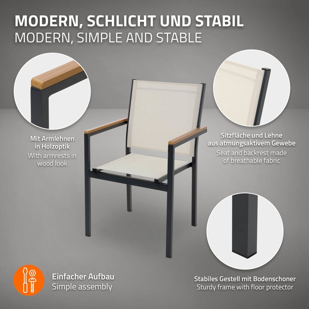 ML-DESIGN Gartenstuhl Terrassenstühle mit Aluminiumgestell Balkonstuhl wetterfest stapelbar (2 St), 2er Set Sessel mit Armlehnen-Holzoptik für Garten Balkon Terrasse