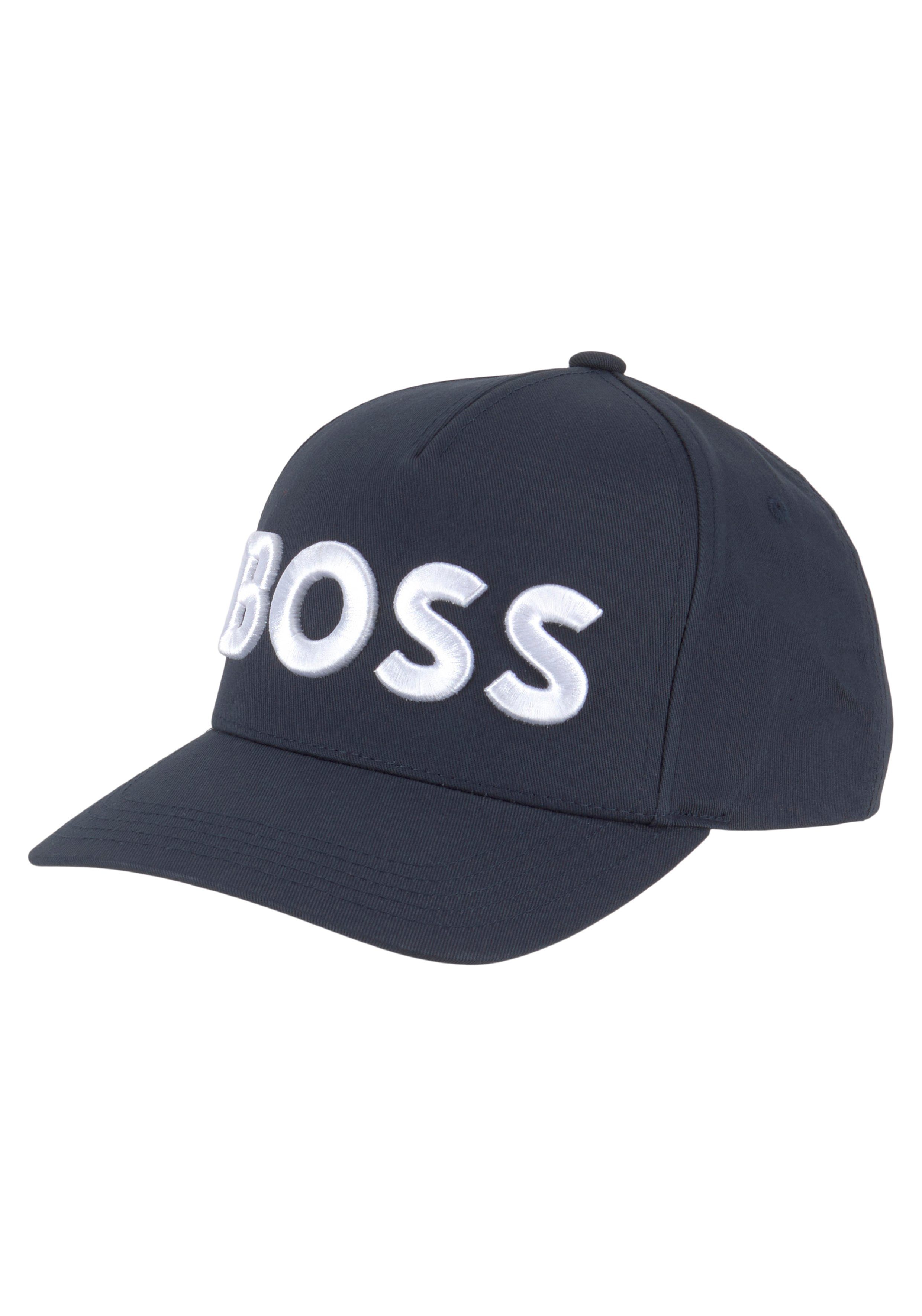 BOSS Baseball Cap Sevile-BOSS-6 mit kontrastfarbenem Labelschriftzug dunkelblau