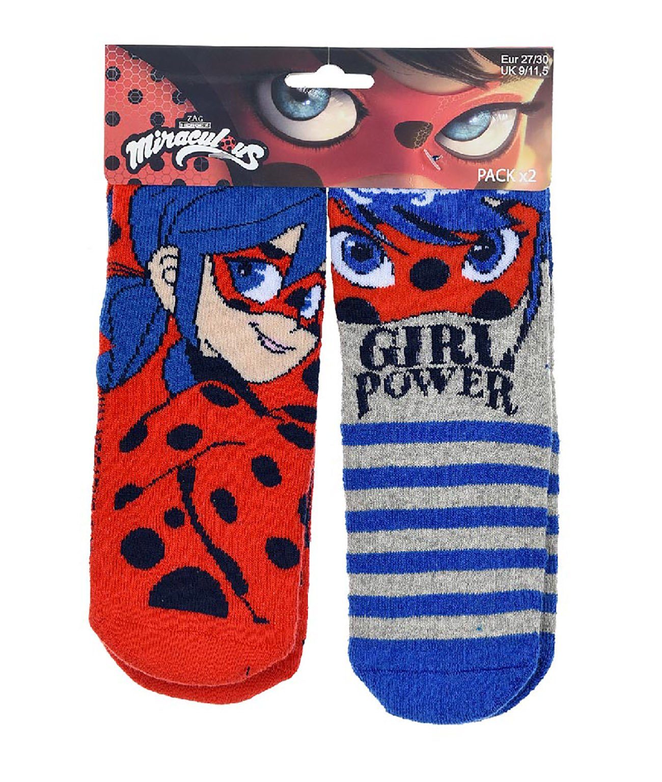 Sun City Socken Miraculous Kinder Antirutsch-Socken, 2er-Pack, Ladybug rot-blau