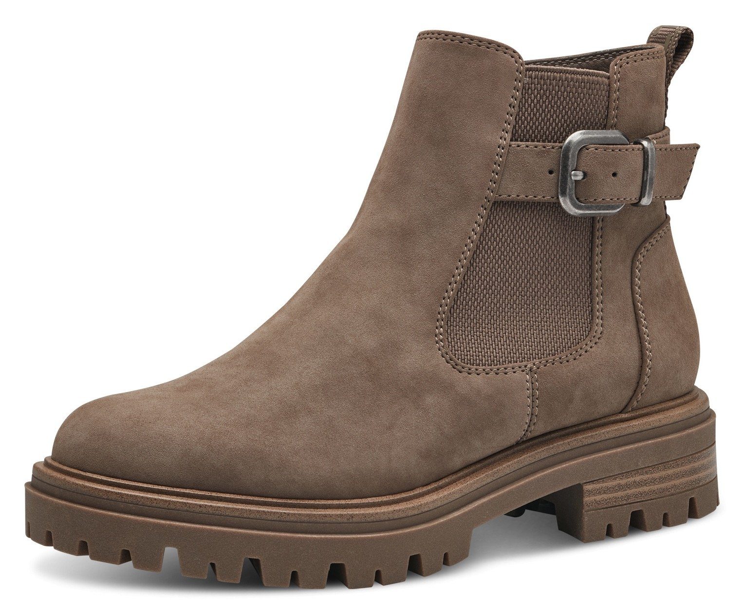 Tamaris Chelseaboots taupe Zierschnalle mit Anziehlasche und