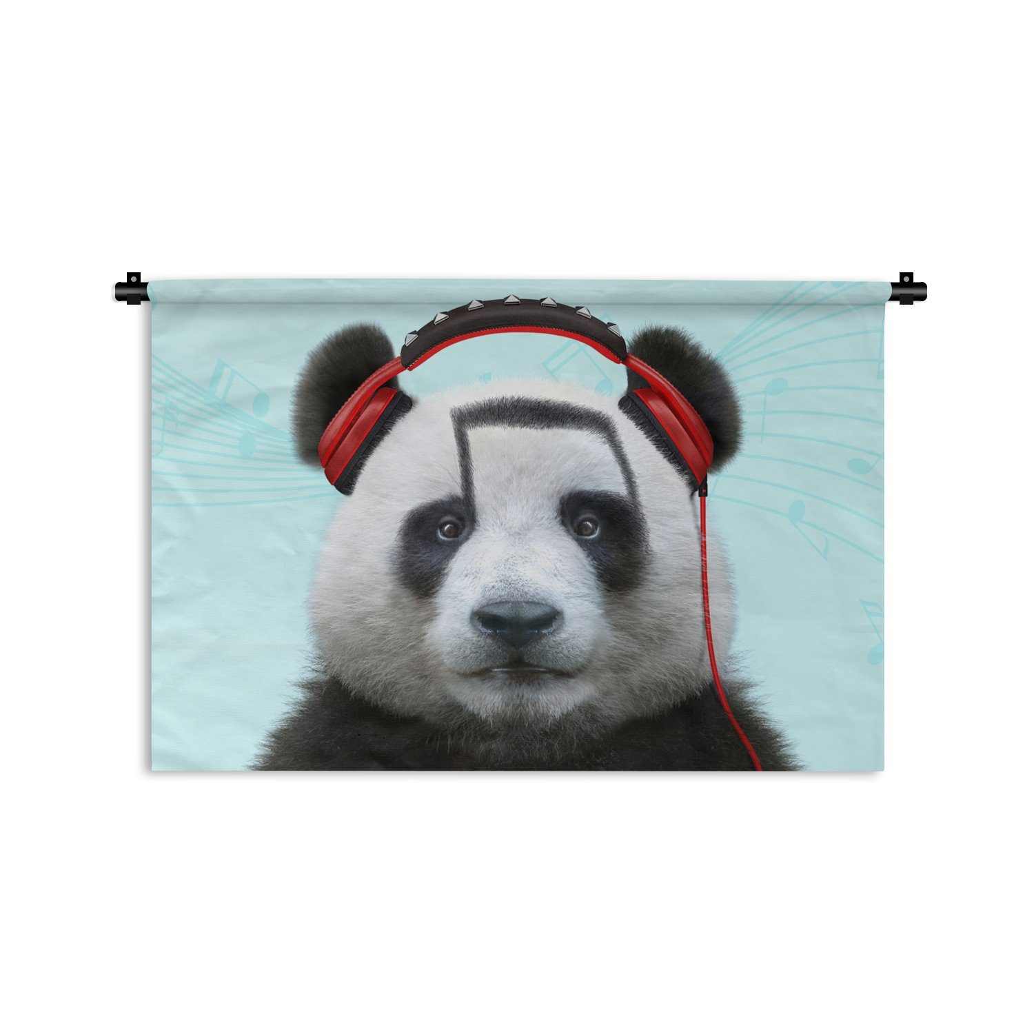 MuchoWow Wanddekoobjekt Panda - Kopfhörer - Tier - Musiknoten - Rot, Wanddeko für Wohnzimmer, Schlafzimmer, Kleid, Wandbehang, Kinderzimmer